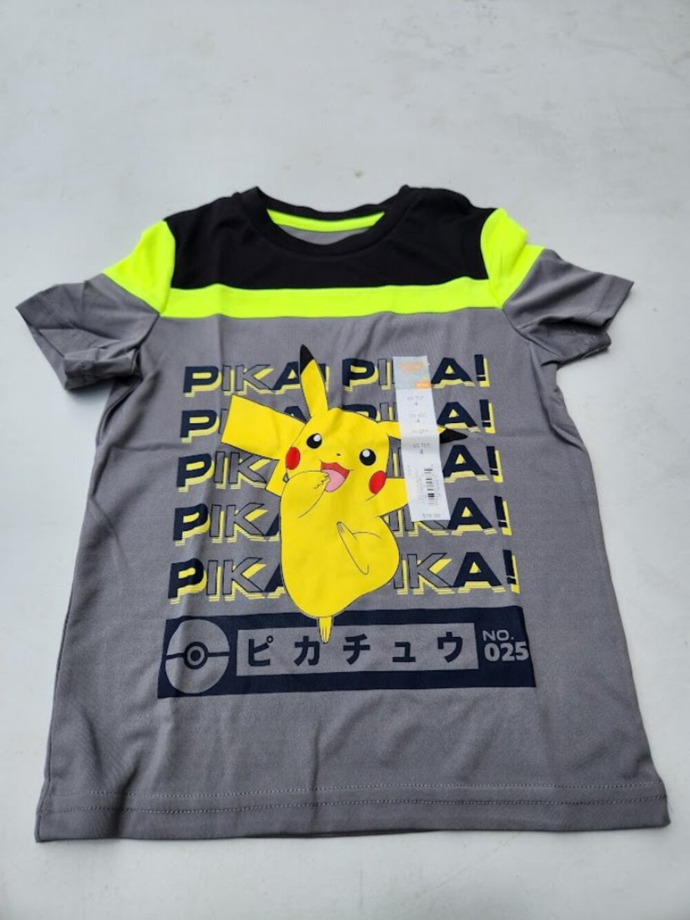 New Pokemon Pikachu Shirt Size 4 Jumping Beans Graphic Tee T-Shirt Yellow Gray B